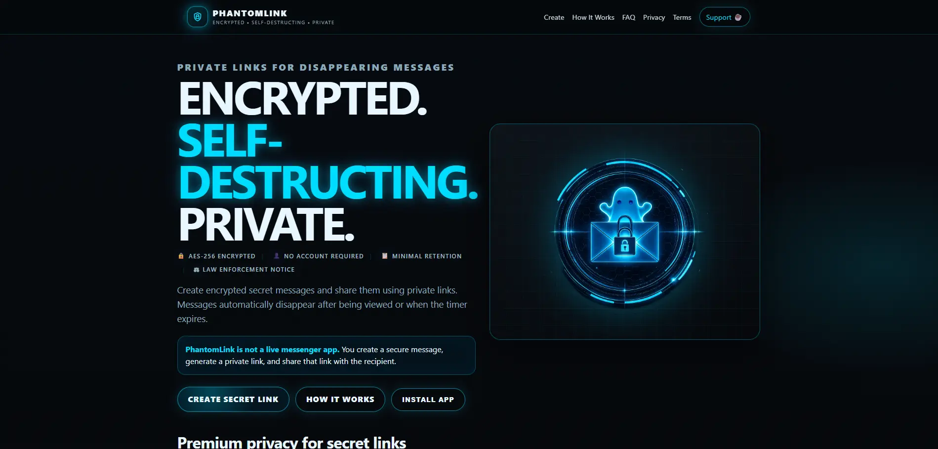 PhantomLink web app homepage